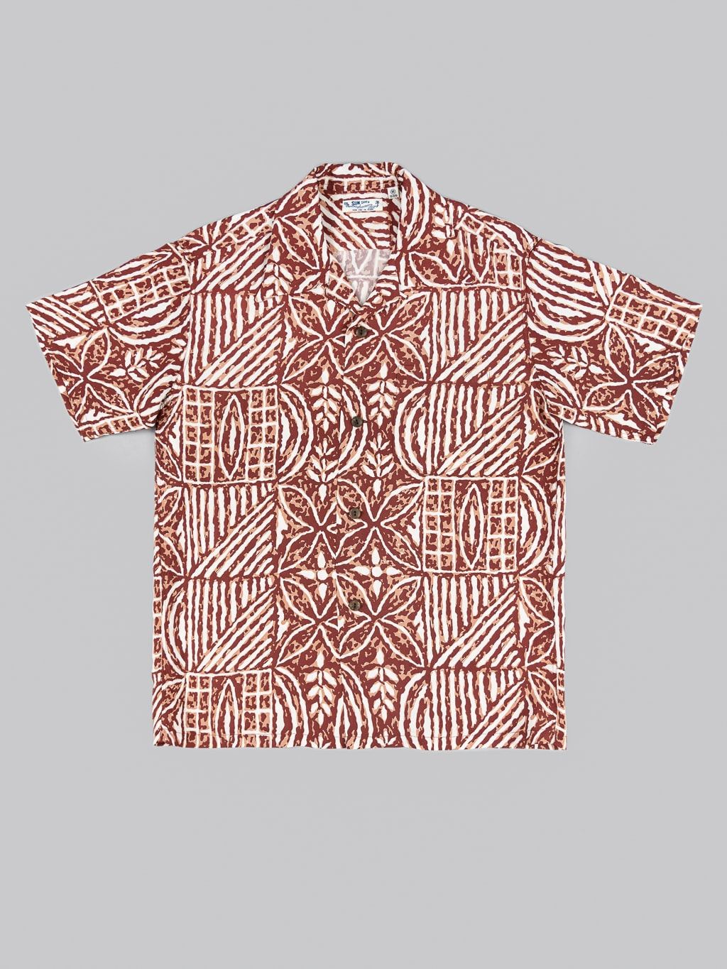 Sun Surf Polynesian Tapa Design Hawaiian Shirt Brown front