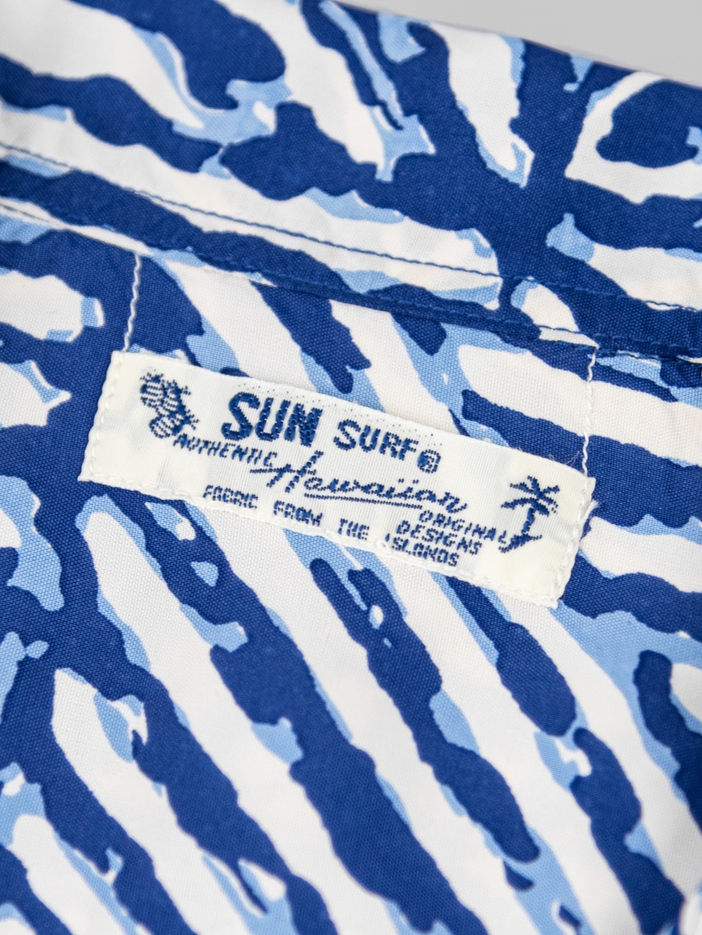 Sun Surf Polynesian Tapa Design Hawaiian Shirt navy brand tag