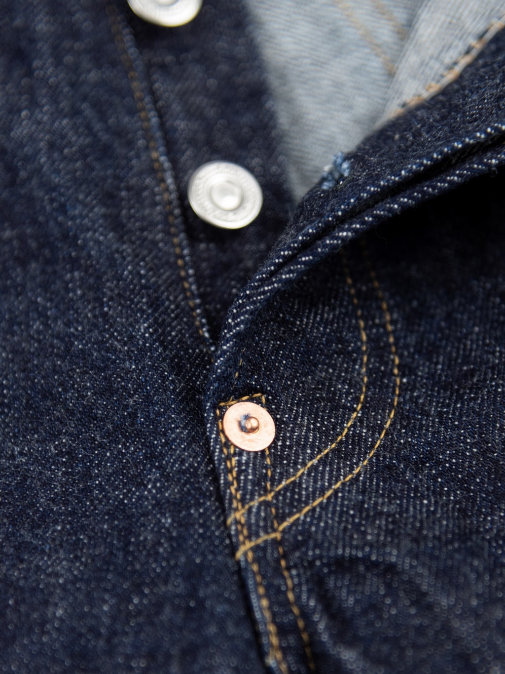 TCB 20s indigo Jeans one wash vintage style rivet detail