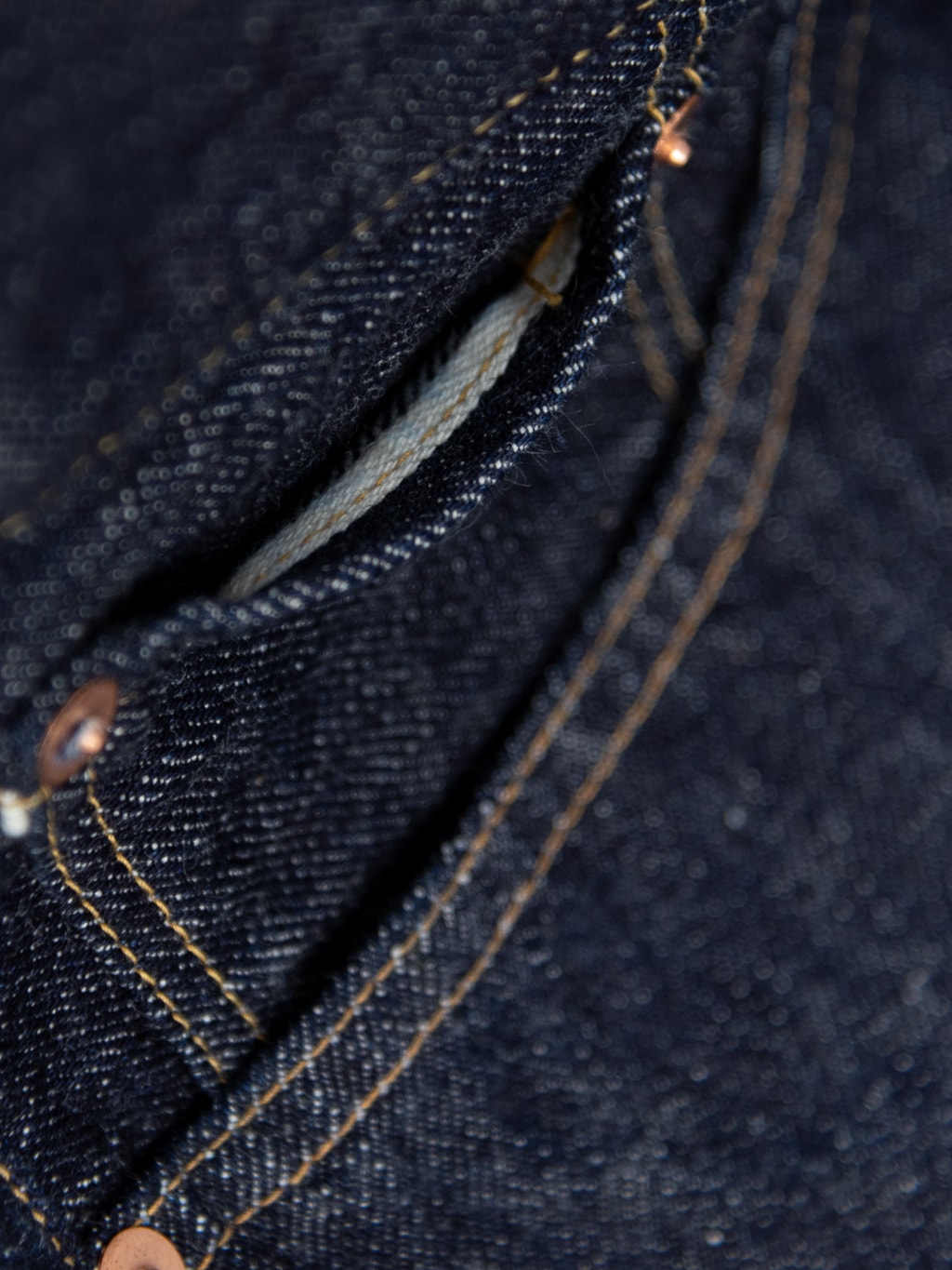 TCB 20s indigo Jeans one wash coin pocket closeup
