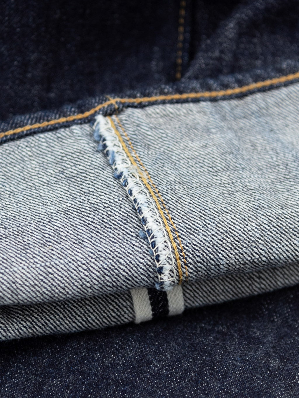 TCB 20s indigo Jeans one wash vintage style weft closeup