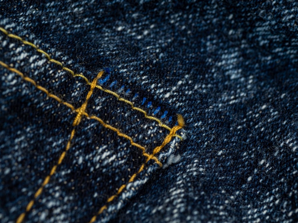 Tanuki Natural Acid Wash High Tapered Jeans Pocket Stitching