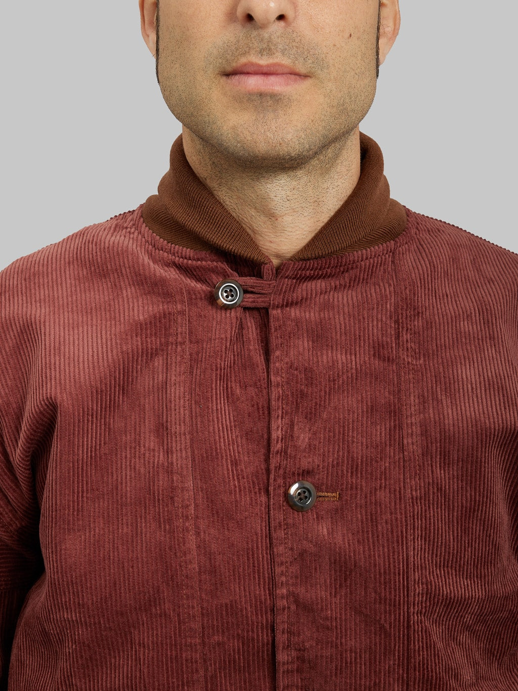 Tanuki Sazanami Corduro mud Dyed brown Jacket buttoned collar