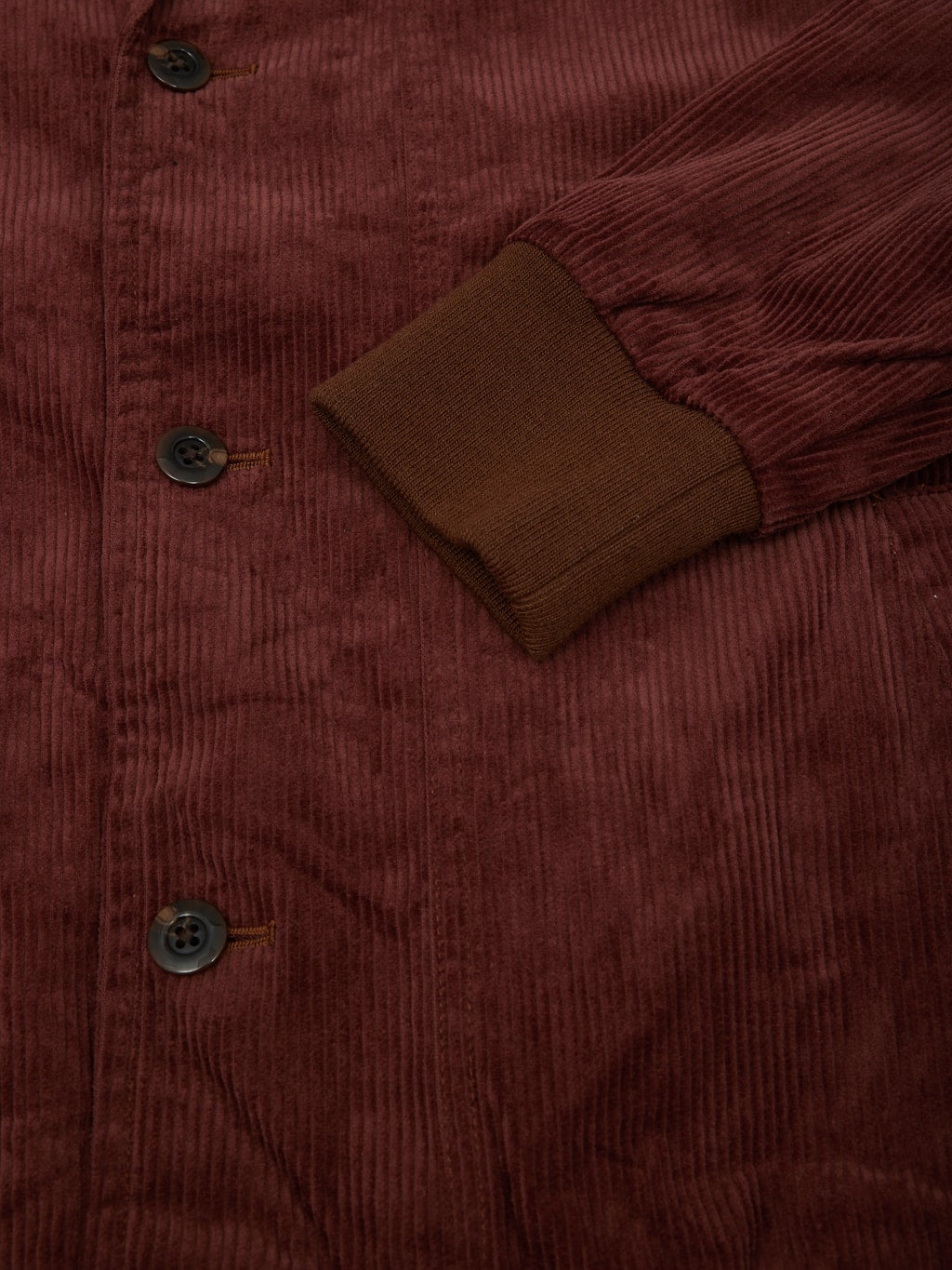 Tanuki Sazanami Corduro mud Dyed brown Jacket fabric closeup