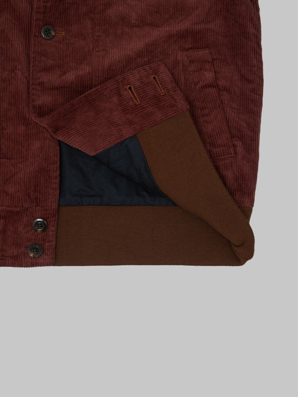 Tanuki Sazanami Corduro mud Dyed brown Jacket interior fabric