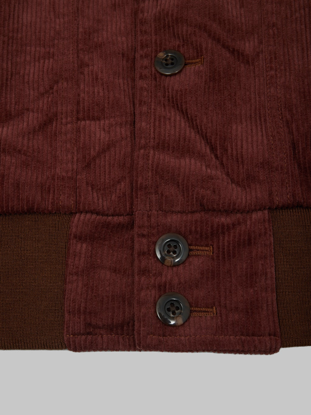Tanuki Sazanami Corduro mud Dyed brown Jacket hem