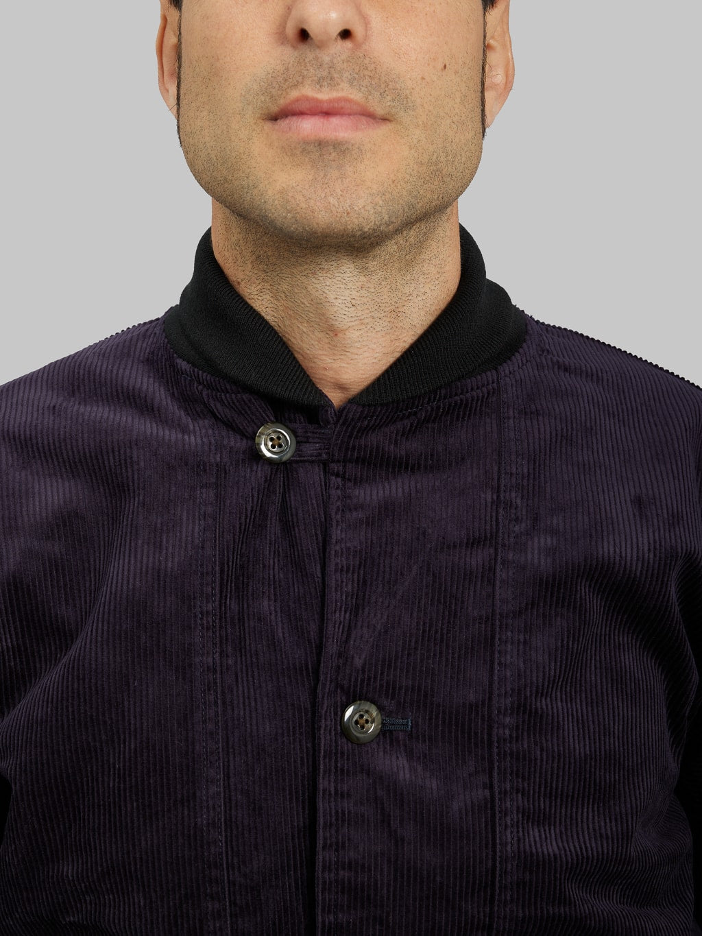 Tanuki Sazanami Corduroy natural indigo dyed Jacket  buttoned collar