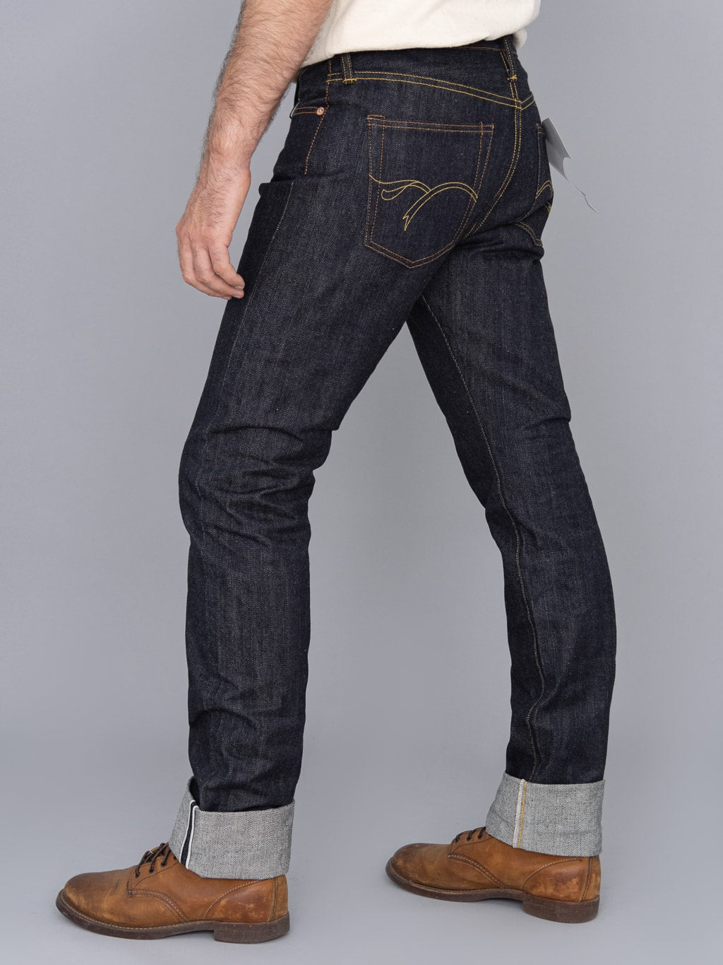 The Flat Head 3002 14.5oz Slim Tapered selvedge Jeans mid rise back