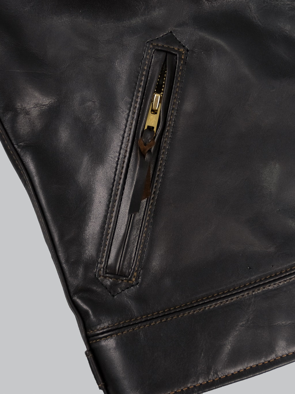 The Flat Head Horsehide Single Riders Jacket Black side pocket leather strap