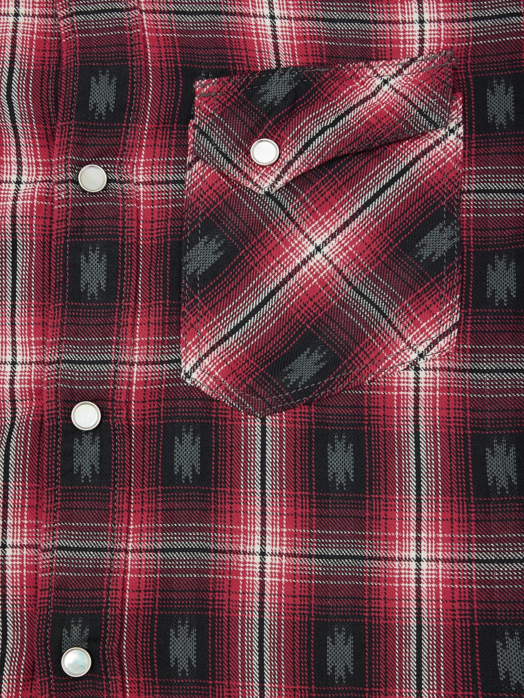 The Flat Head Native Check Western Shirt Red chest pocket