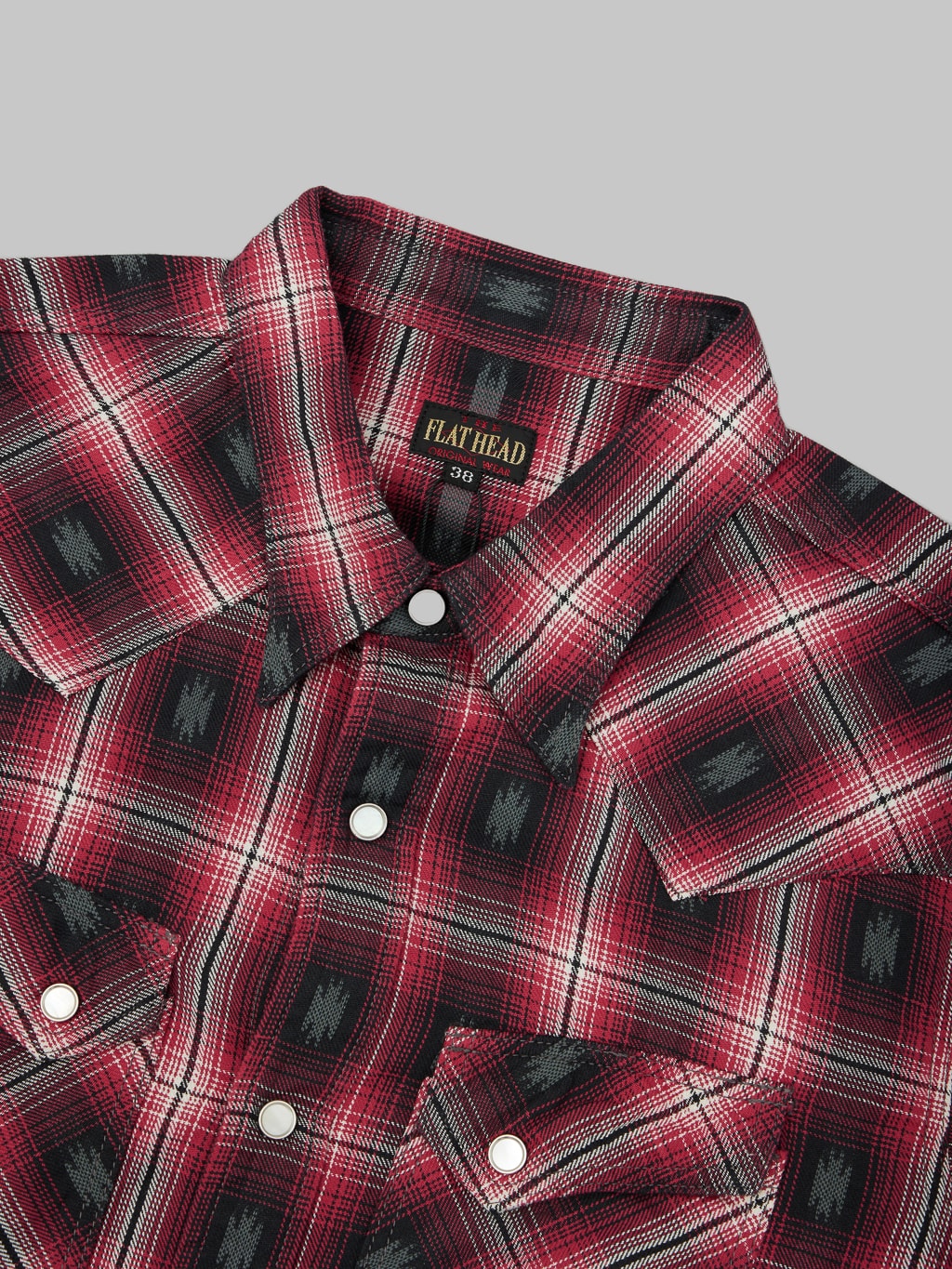 The Flat Head Native Check Western Shirt Red collar