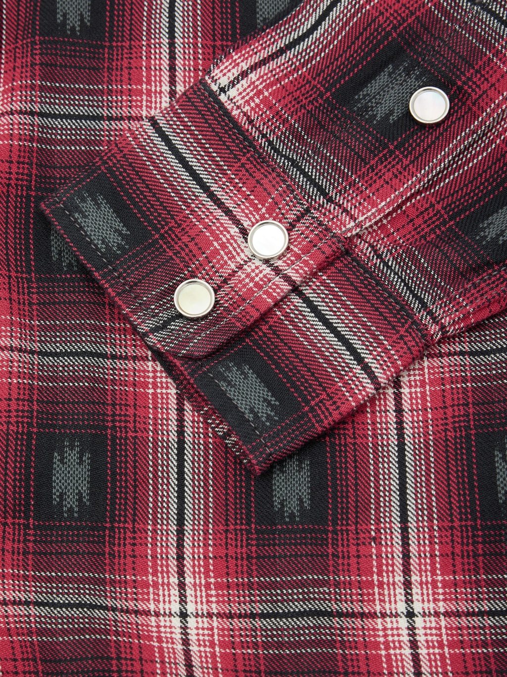 The Flat Head Native Check Western Shirt Red snap buttons