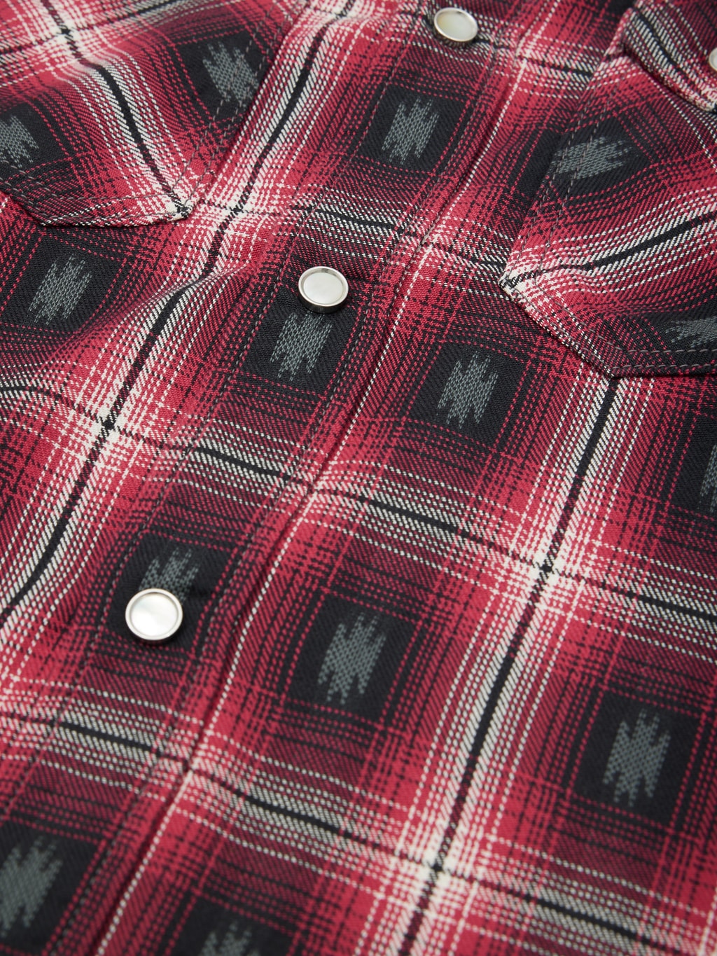 The Flat Head Native Check Western Shirt Red mother pearl snap buttons