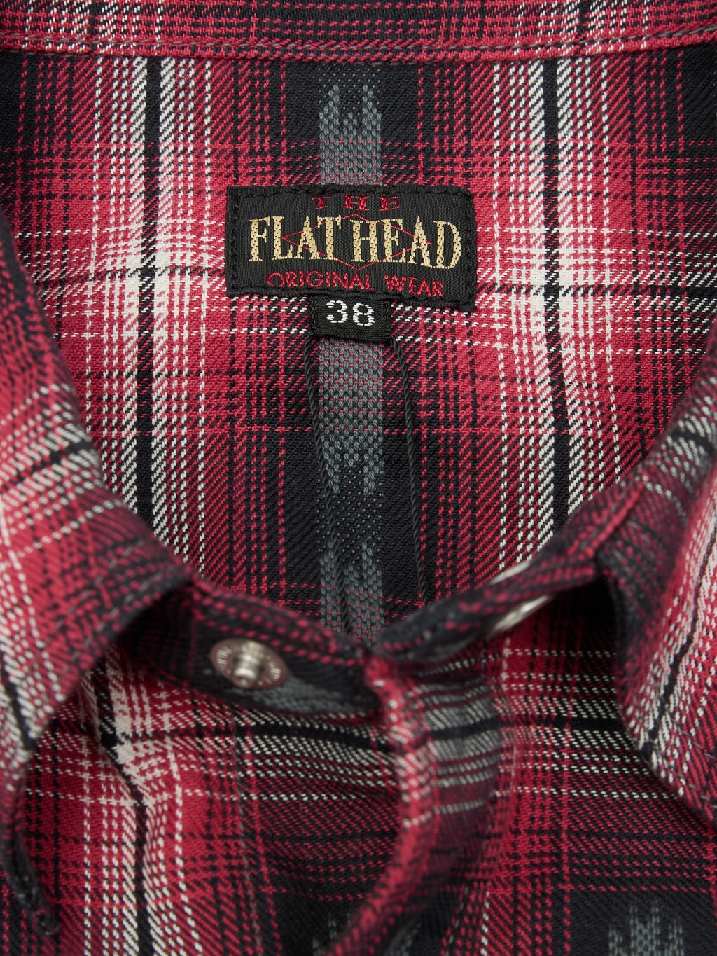 The Flat Head Native Check Western Shirt Red brand tag