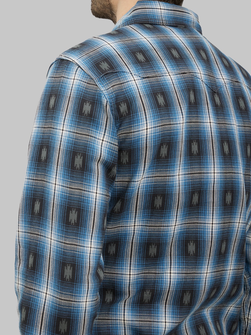 The Flat Head Native Check Western Shirt blue back details