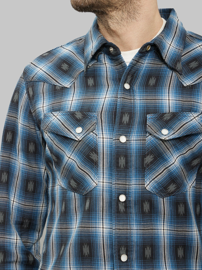 The Flat Head Native Check Western Shirt Sax Blue – Redcast