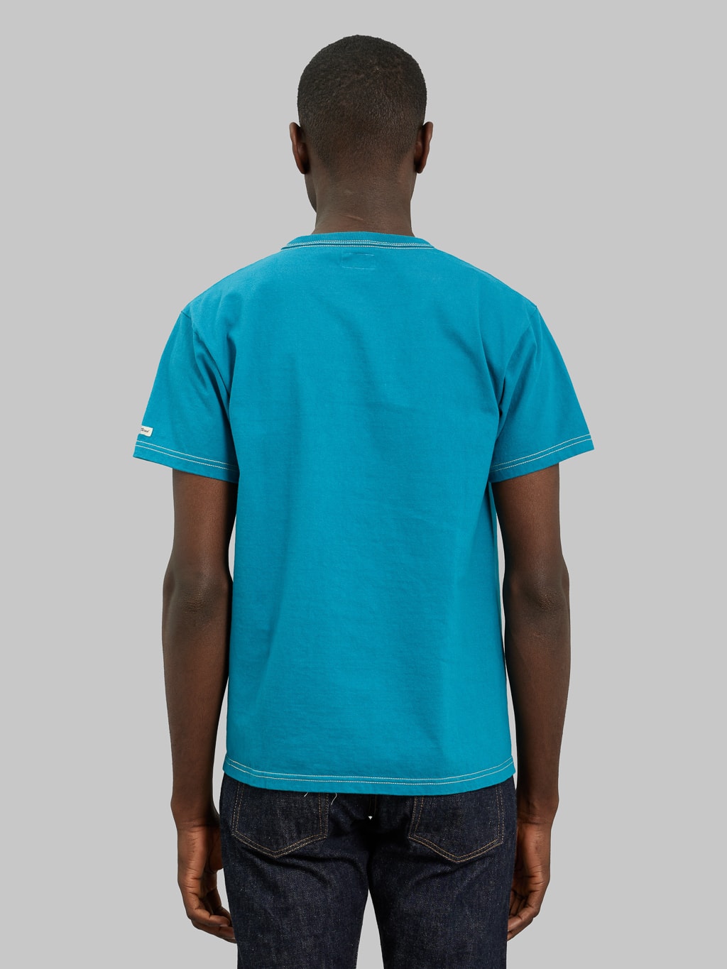 The Flat Head Plain Heavyweight TShirt turquoise model back fit