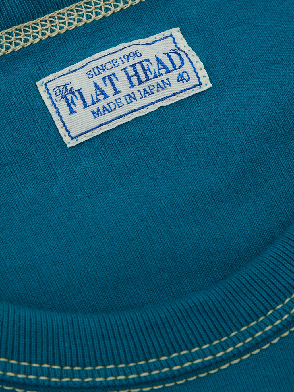 The Flat Head Plain Heavyweight TShirt turquoise interior tag