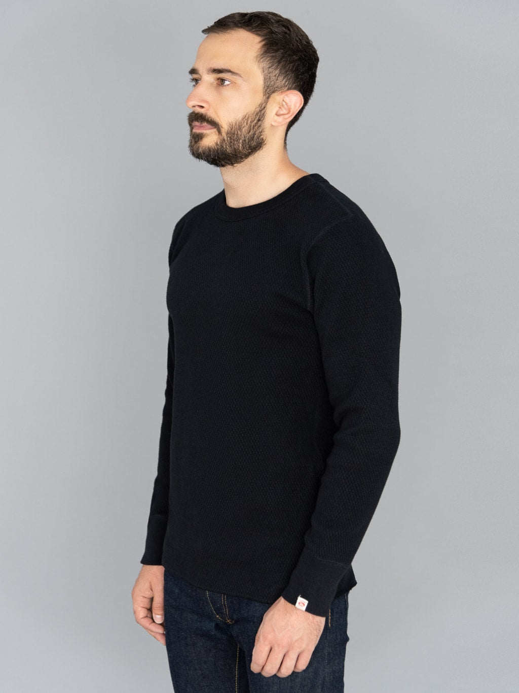 UES Double Honeycomb Thermal TShirt Black model back fit