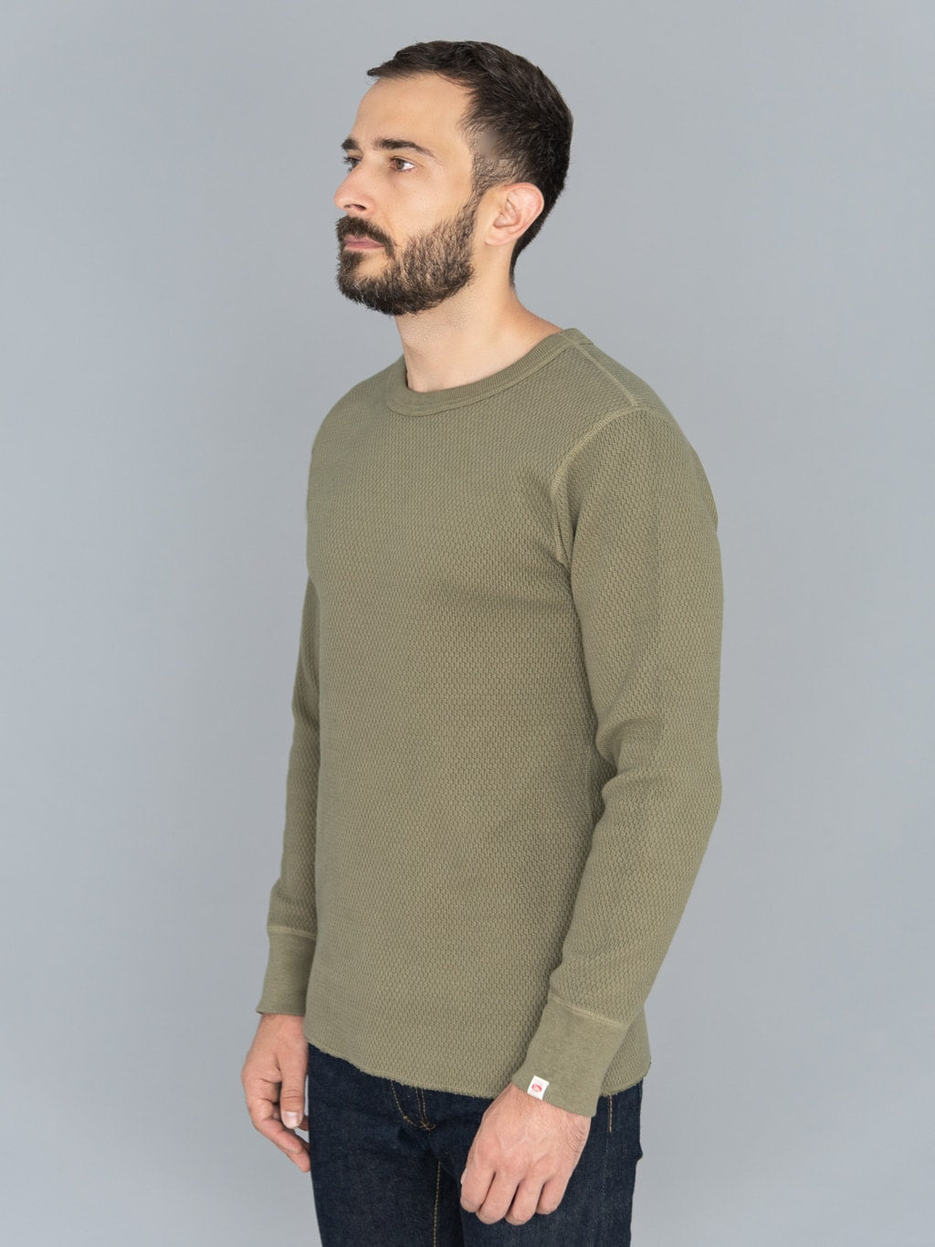 UES Double Honeycomb Thermal TShirt Olive model side fit