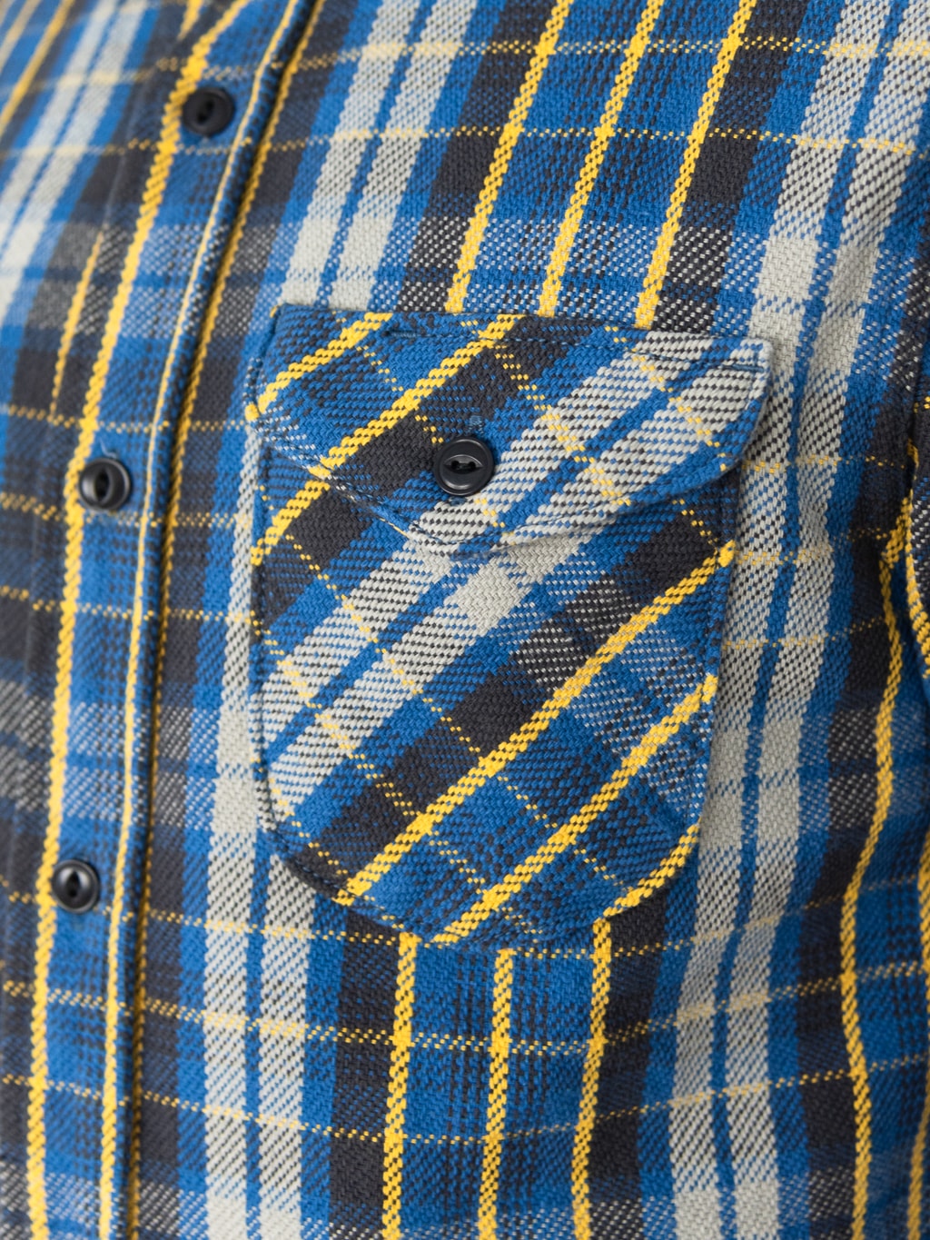 UES Heavy selvedge Flannel Shirt Blue acorn chest pocket