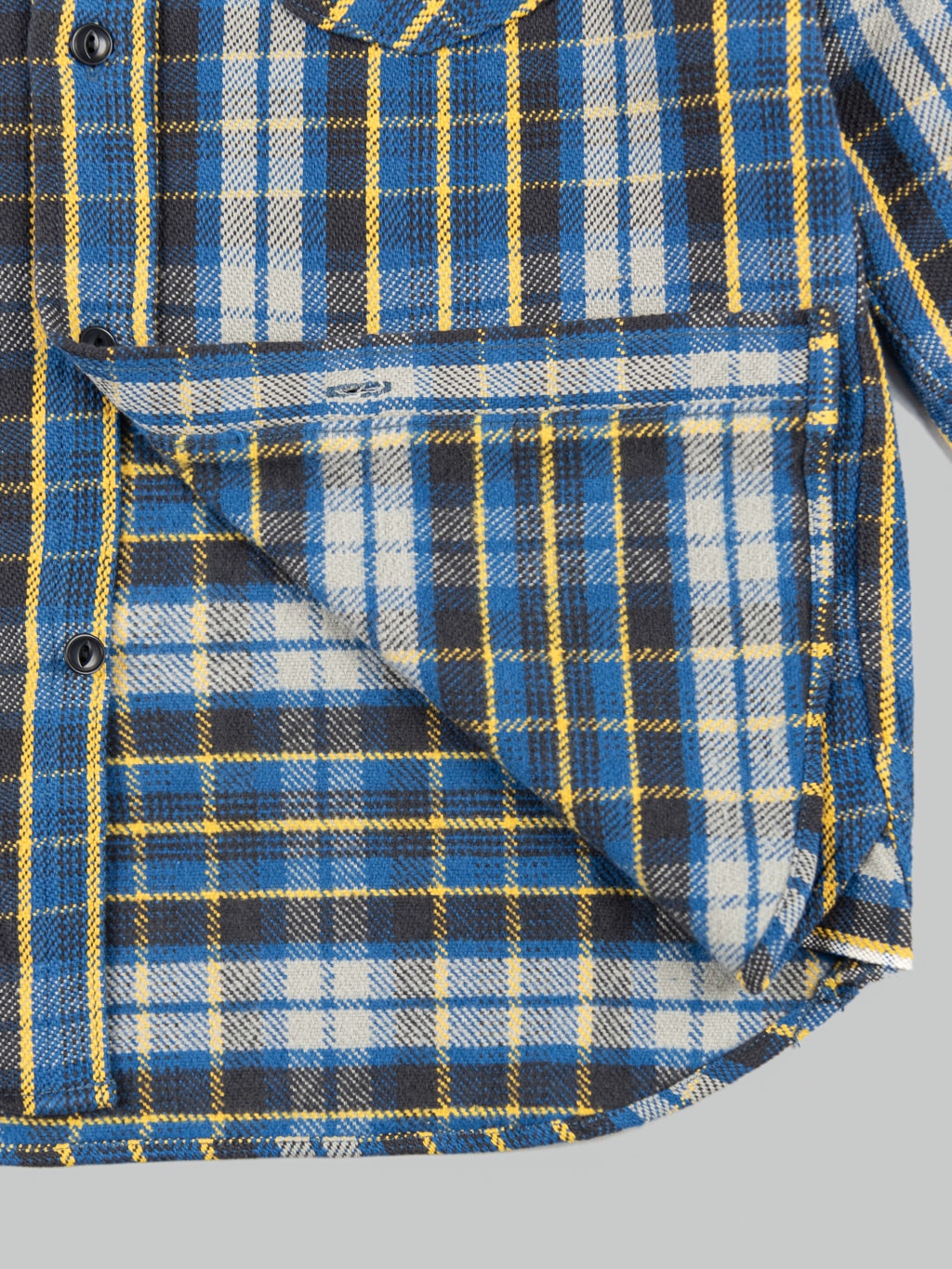 UES Heavy selvedge Flannel Shirt Blue interior