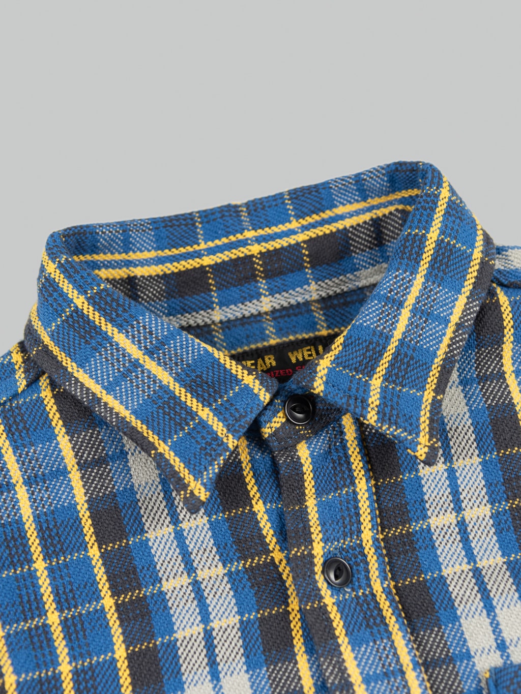 UES Heavy selvedge Flannel Shirt Blue collar details