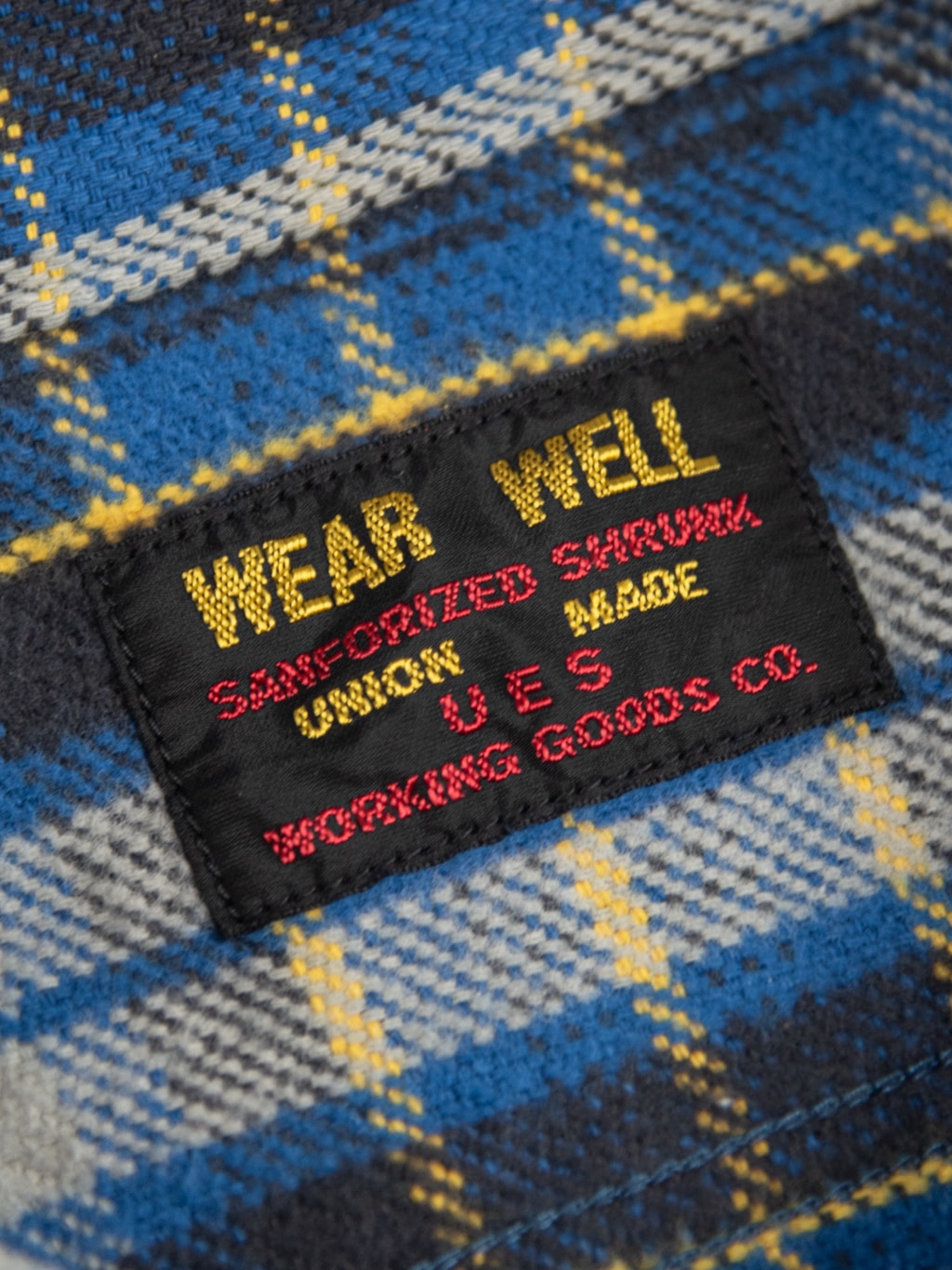 UES Heavy selvedge Flannel Shirt Blue brand interior tag