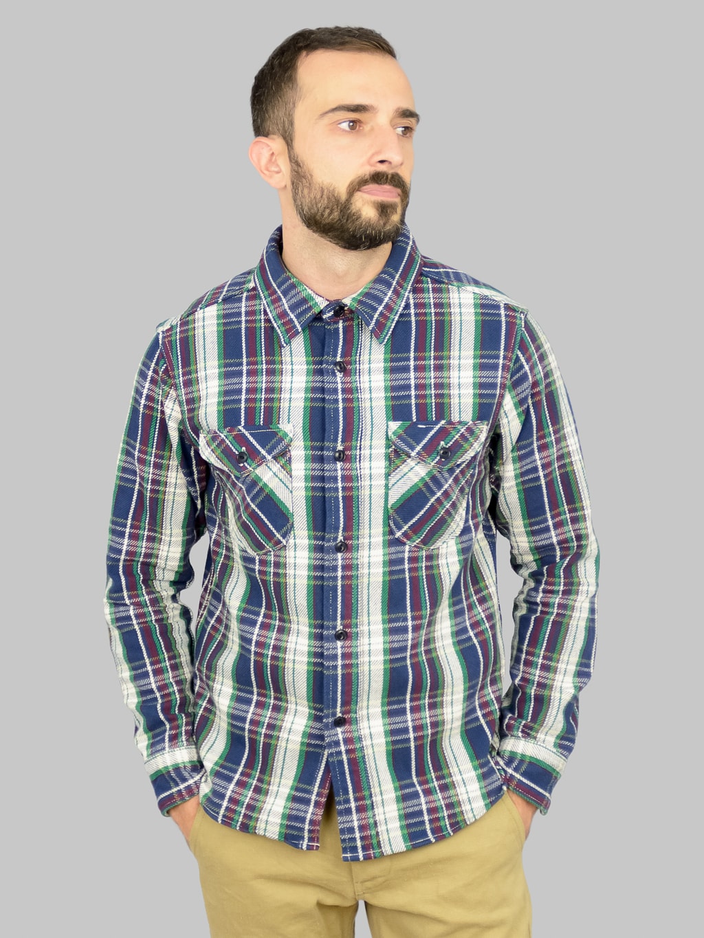UES Heavy Flannel Shirt navy green fit