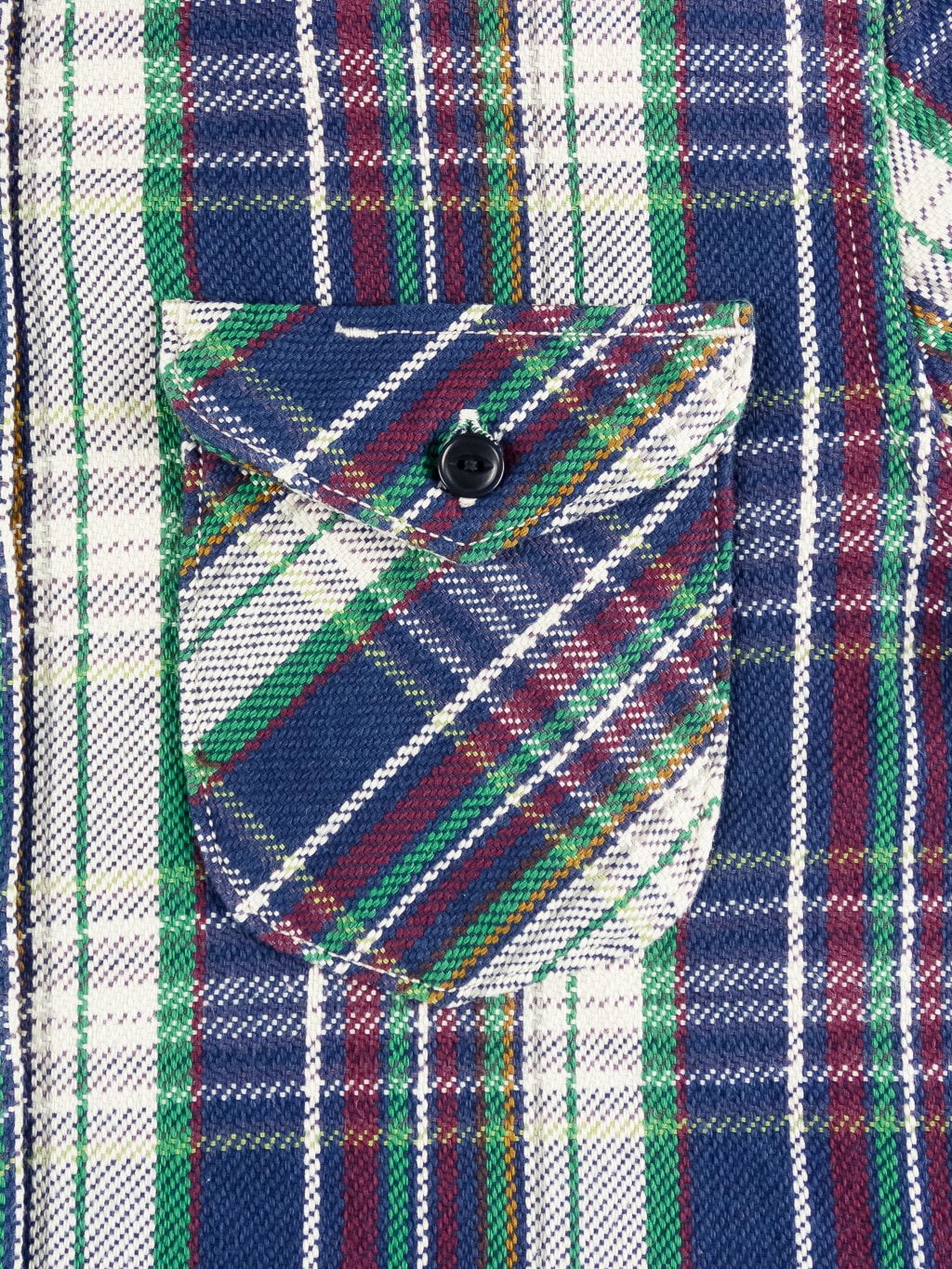UES Heavy Flannel Shirt navy green pocket closeup