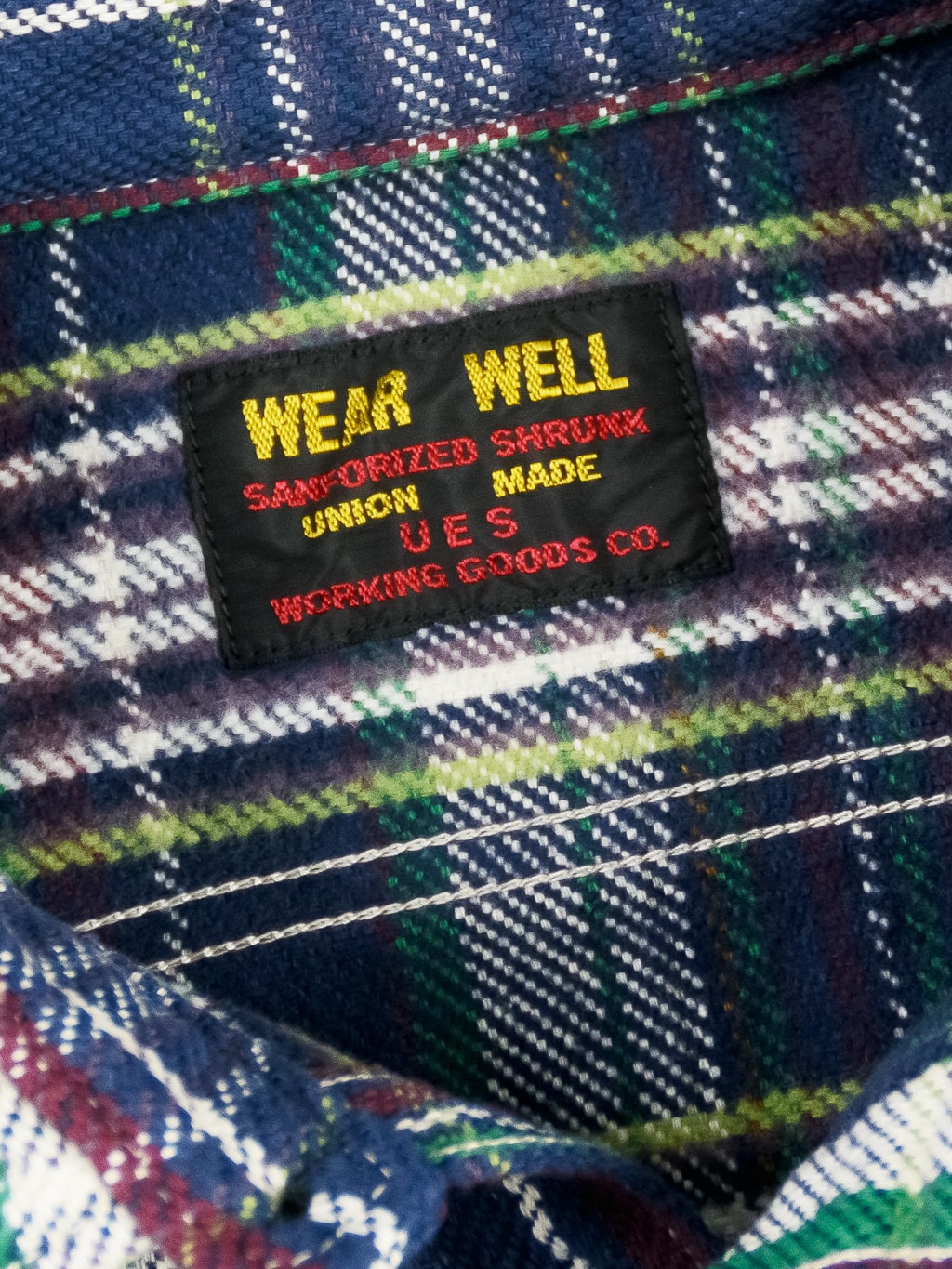 UES Heavy Flannel Shirt navy green interior tag