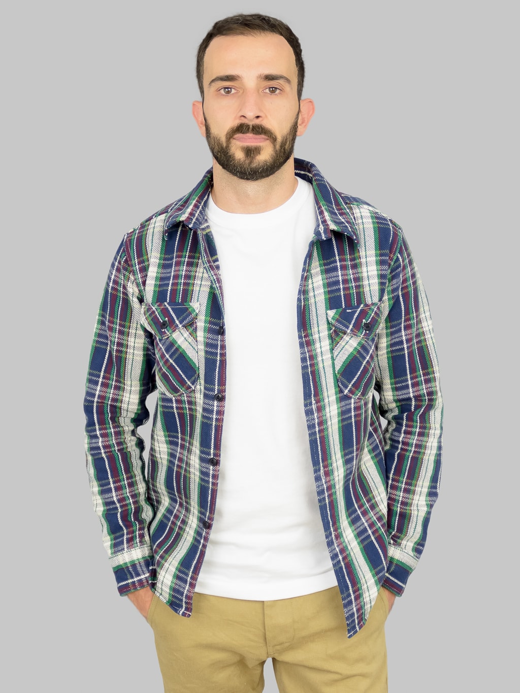 UES Heavy Flannel Shirt navy green slim fit