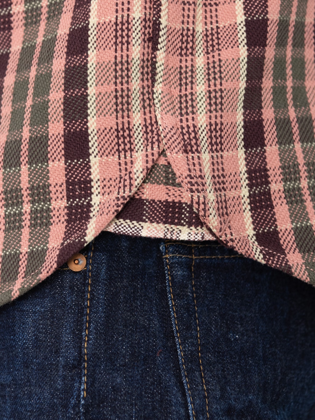 UES Heavy selvedge Flannel Shirt pink rolled hem