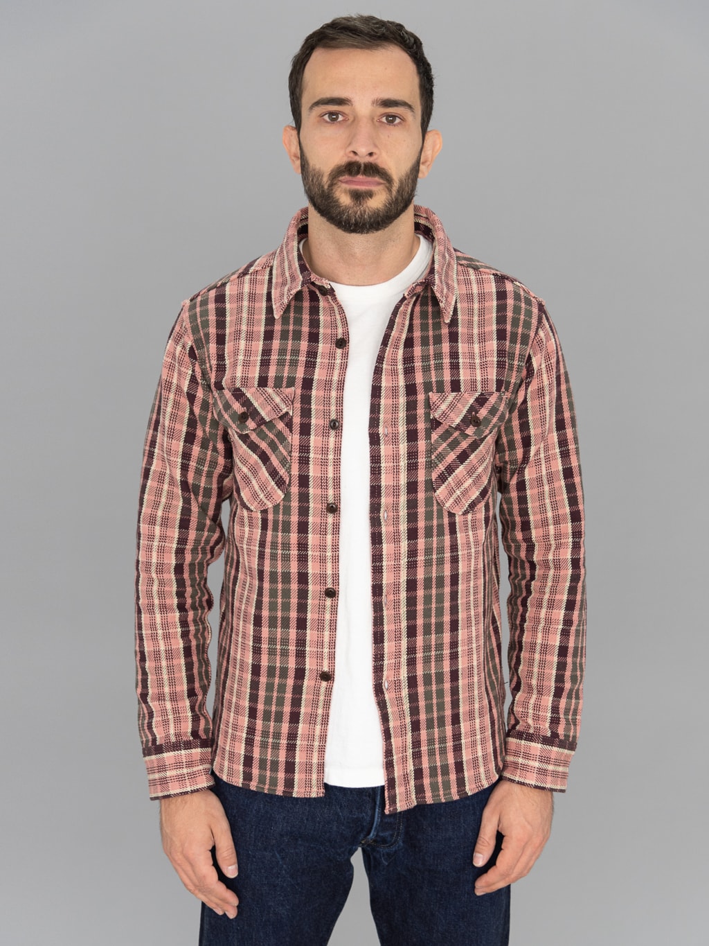 UES Heavy selvedge Flannel Shirt pink slim fit