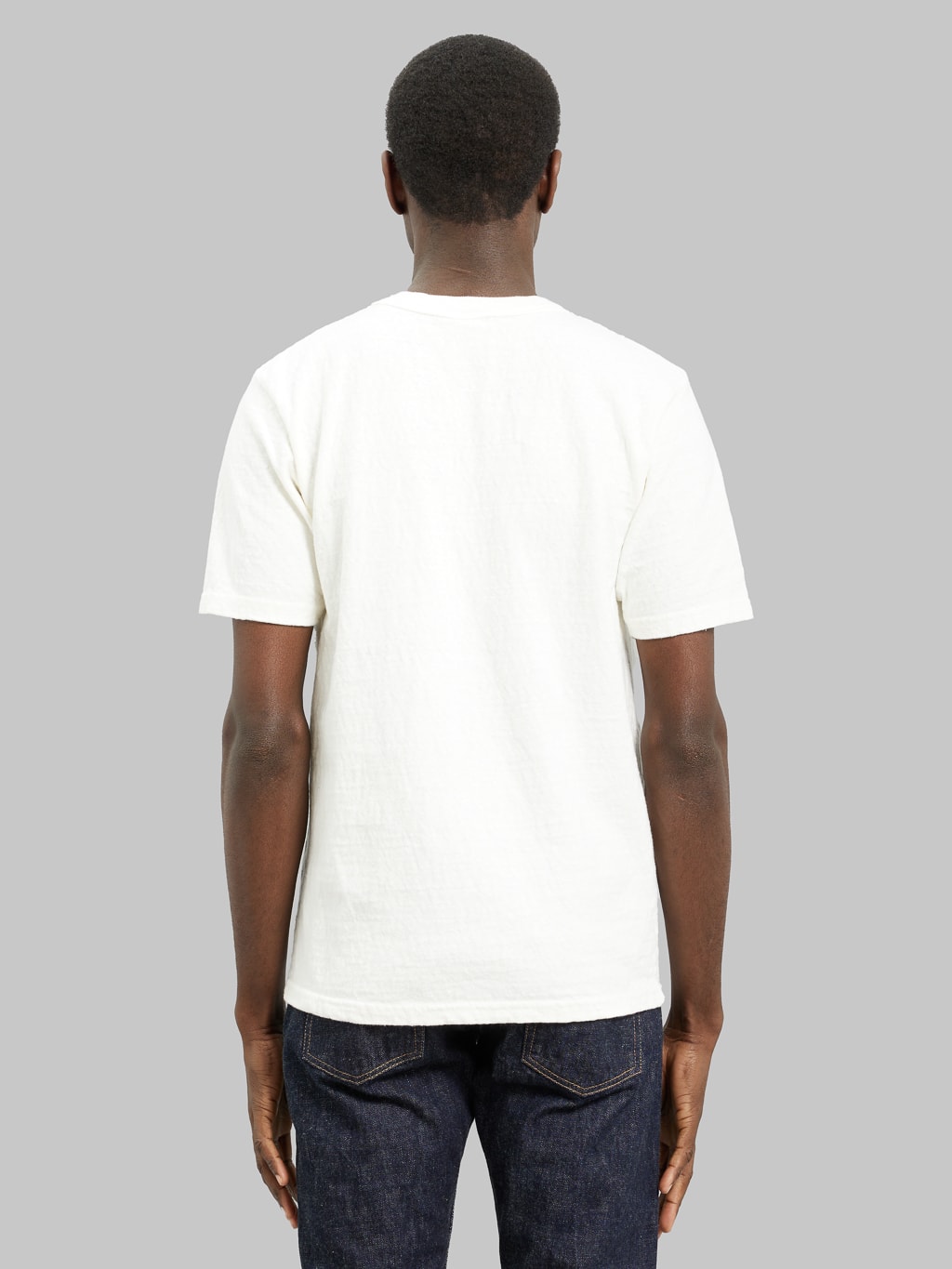 UES No 8 Slub Nep Short Sleeve Tshirt White model back fit