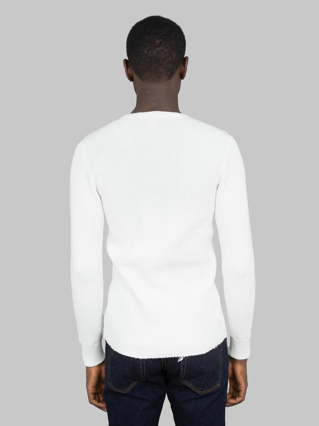 UES Thermal Big Waffle Henley TShirt Off White model back fit