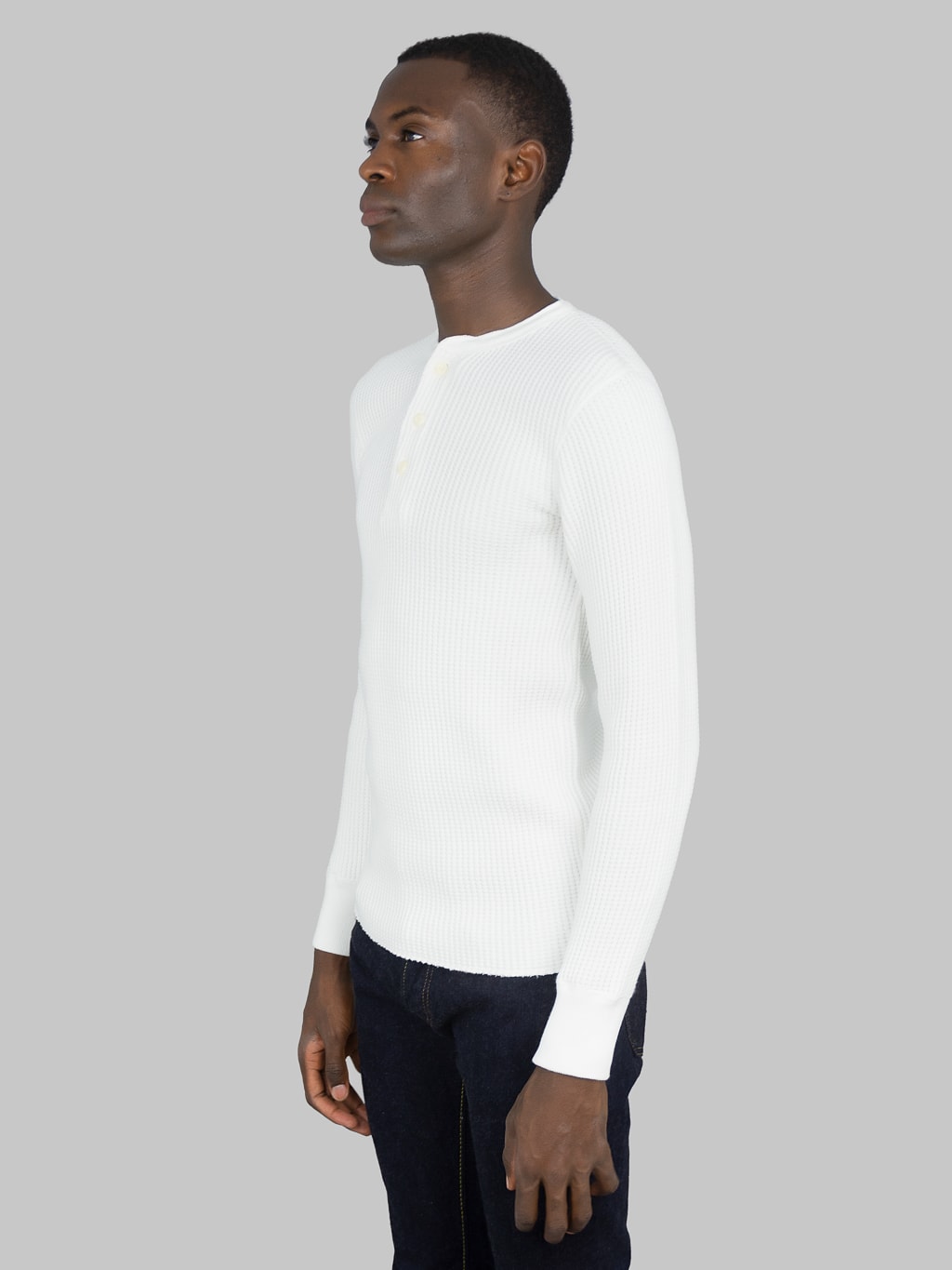 UES Thermal Big Waffle Henley TShirt Off White model side fit