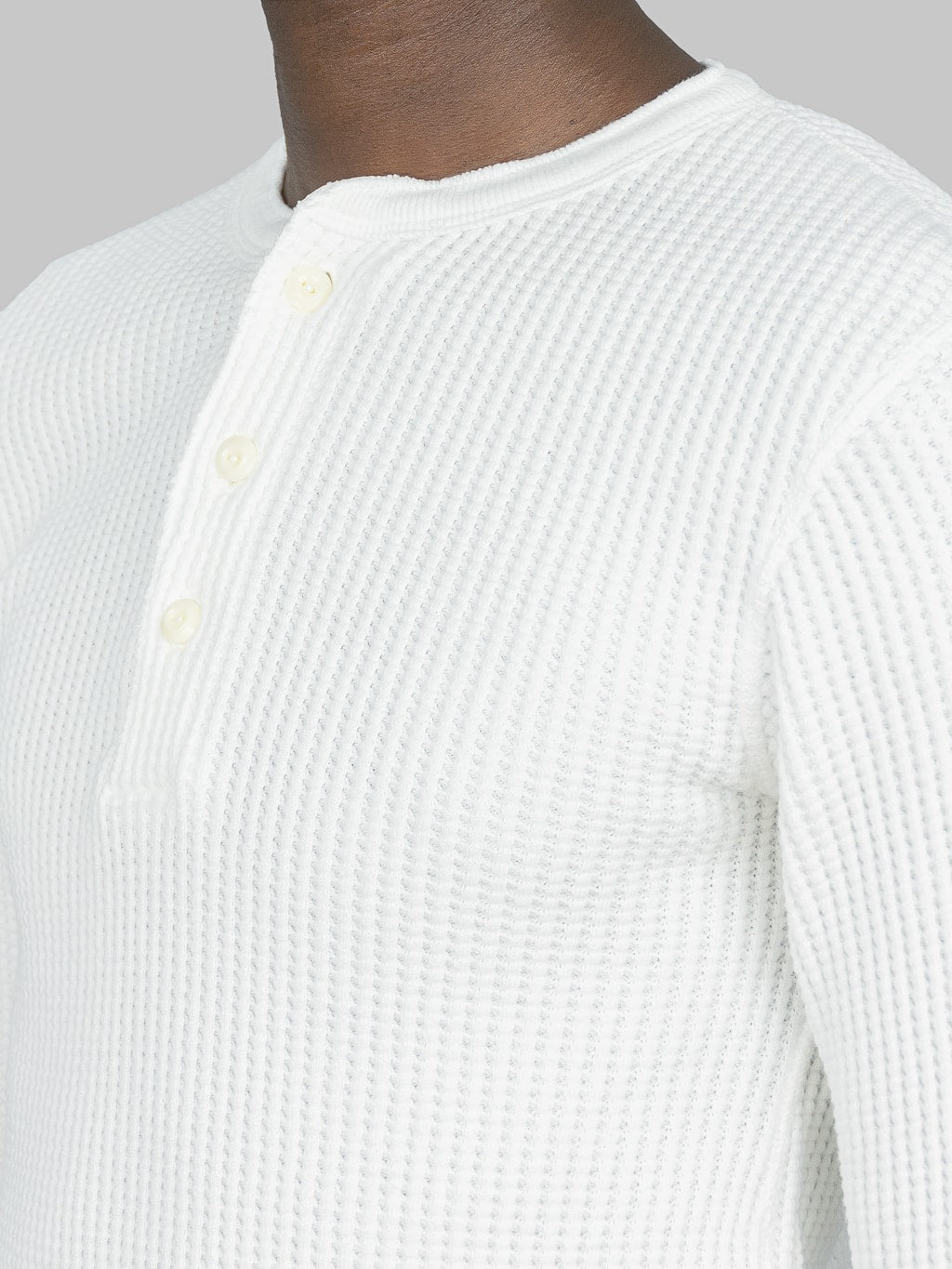 UES Thermal Big Waffle Henley TShirt Off White  three button placket