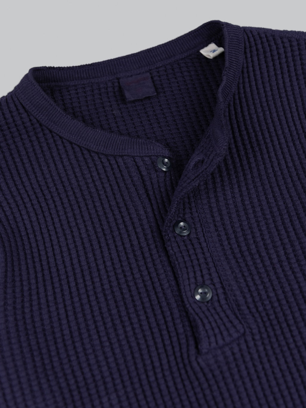 UES Thermal Waffle Long Sleeve Henley Navy open collar buttons