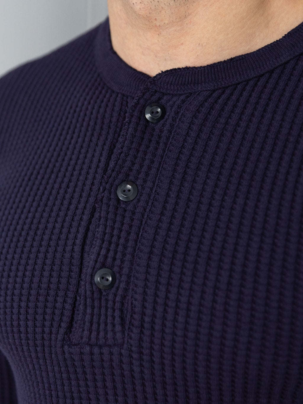 UES Thermal Waffle Long Sleeve Henley Navy round neck