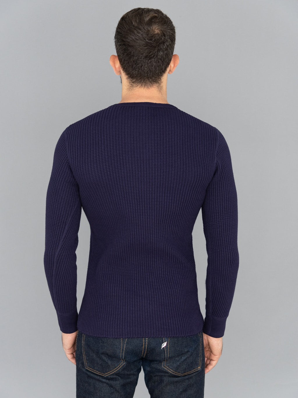 UES Thermal Waffle Long Sleeve Henley Navy slim back fit