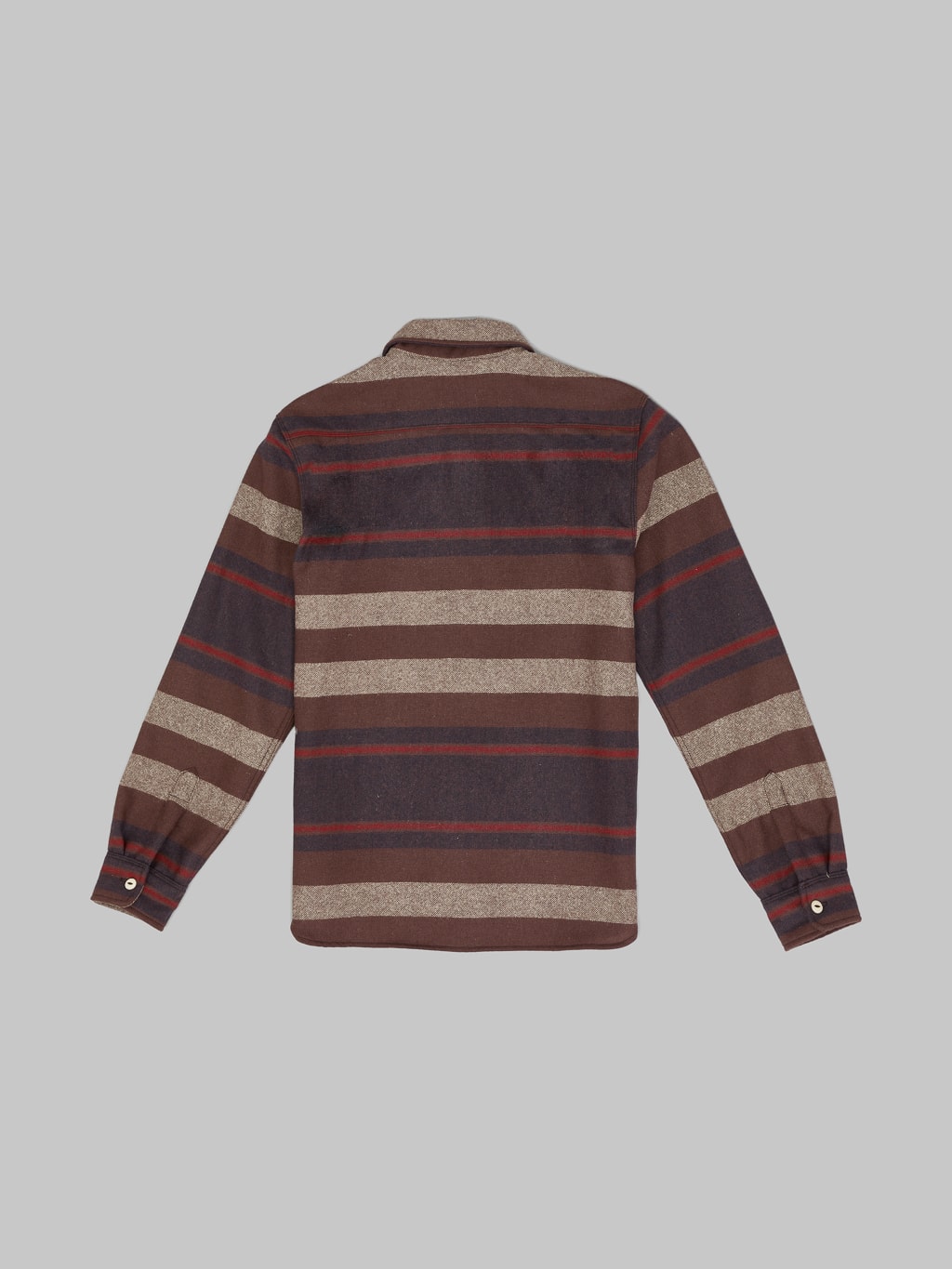 freenote cloth benson brown stripe classic wool overshirt back