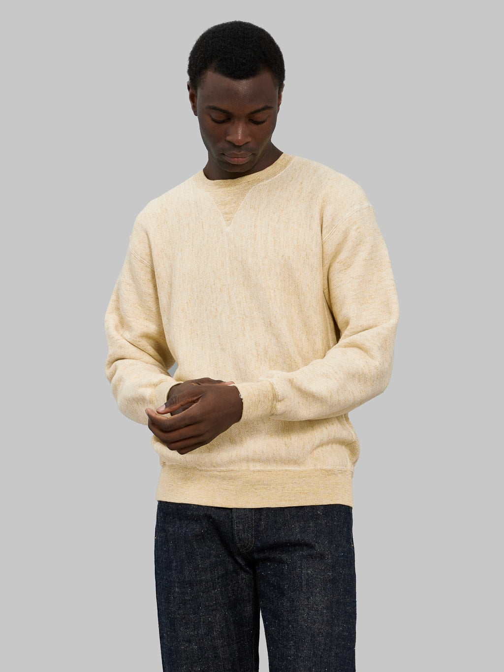 loop and weft big loopback fleece side panel sweatshirt mustard unisex