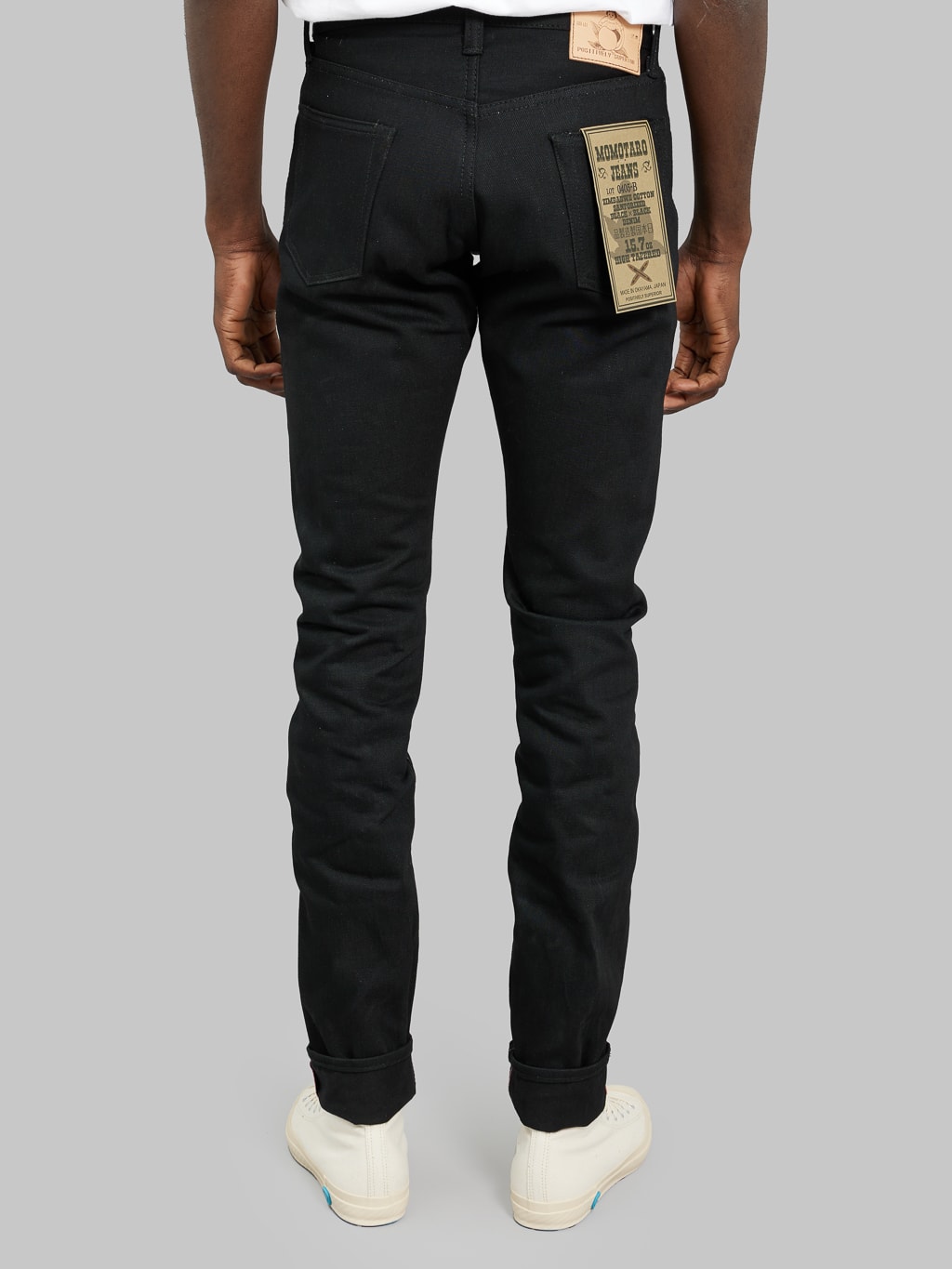 momotaro 0405b selvedge black denim high tapered jeans back fit