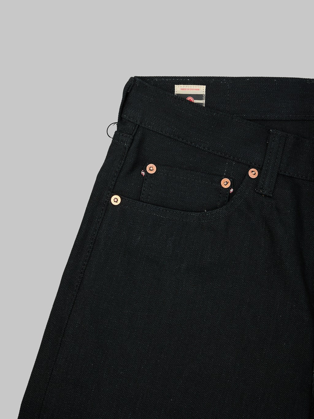 momotaro 0405b selvedge black denim high tapered jeans coin pocket