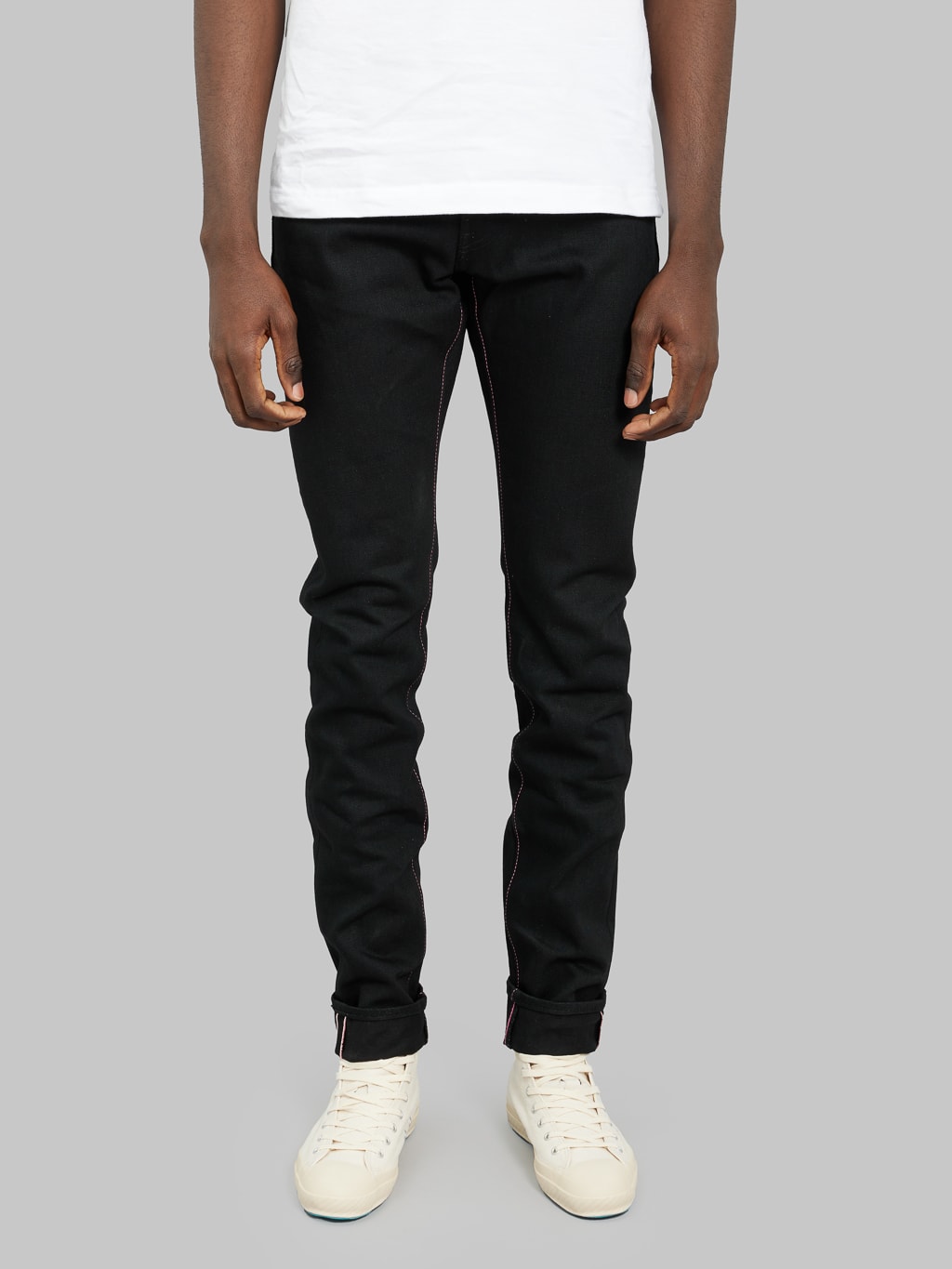 momotaro 0405b selvedge black denim high tapered jeans front fit