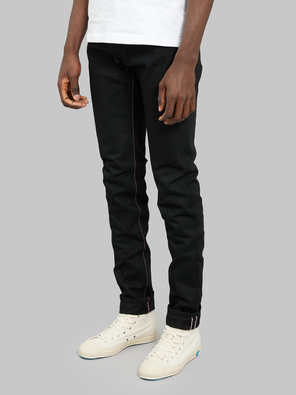 momotaro 0405b selvedge black denim high tapered jeans side fit
