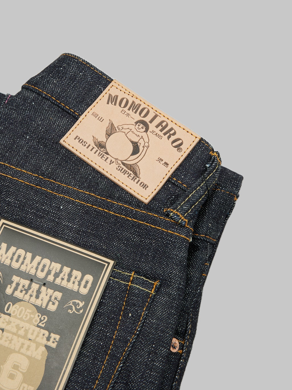 momotaro jeans 0605 82 16oz texture denim natural tapered leather patch