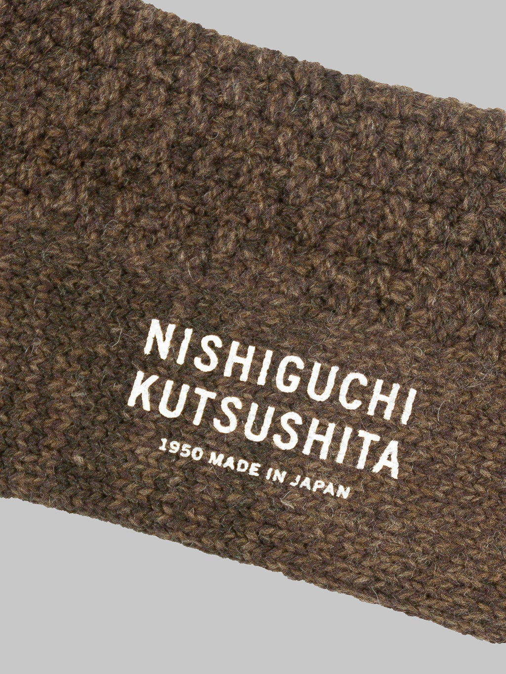 nishiguchi kutsushita boston wool cotton boot socks brown brand printed logo