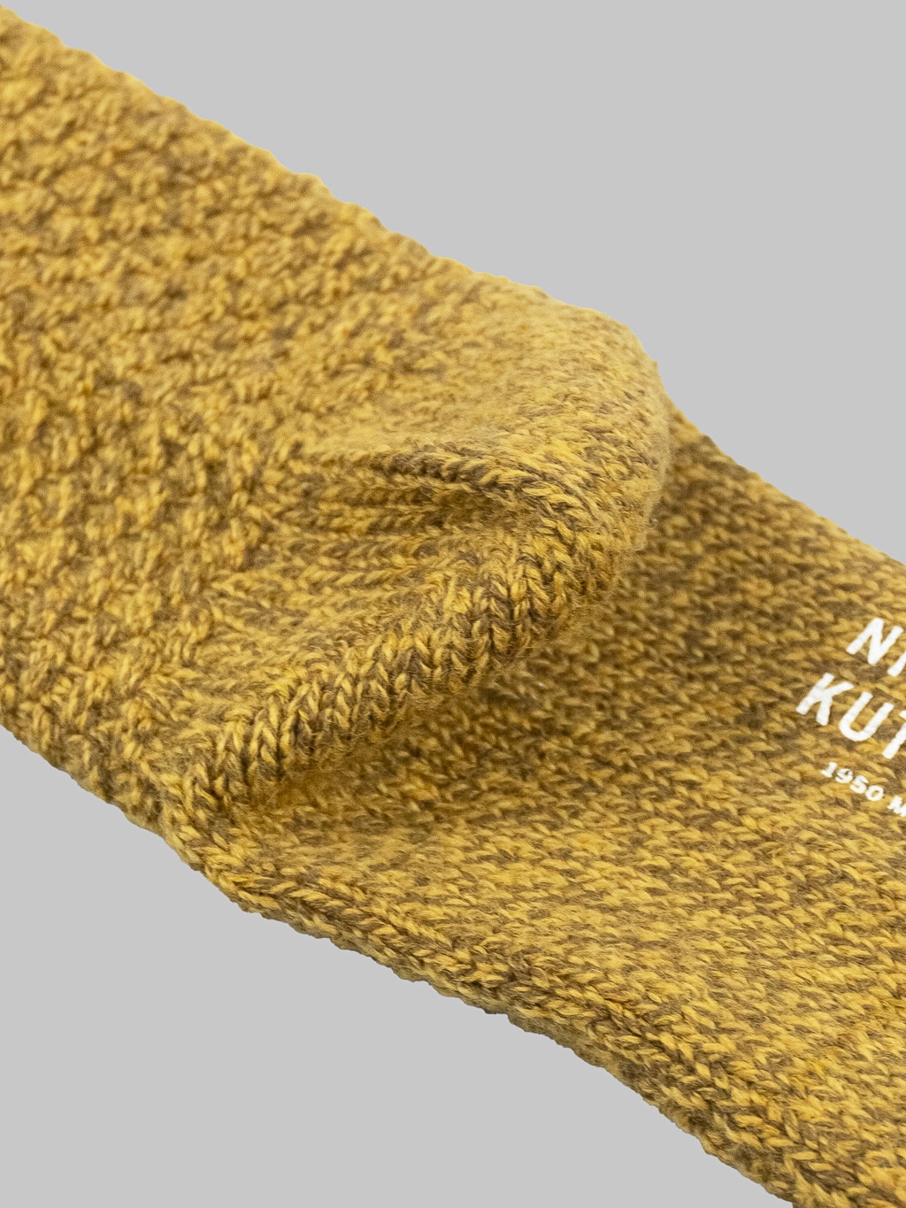 nishiguchi kutsushita boston wool cotton boot socks mustard heel